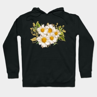 White Daisy Pattern Watercolor Floral Gerber Flower Bouquet Blue Paint Hoodie